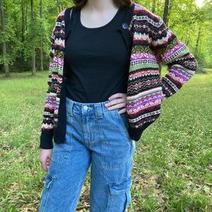 Colorful Patterned Cardigan Sweater